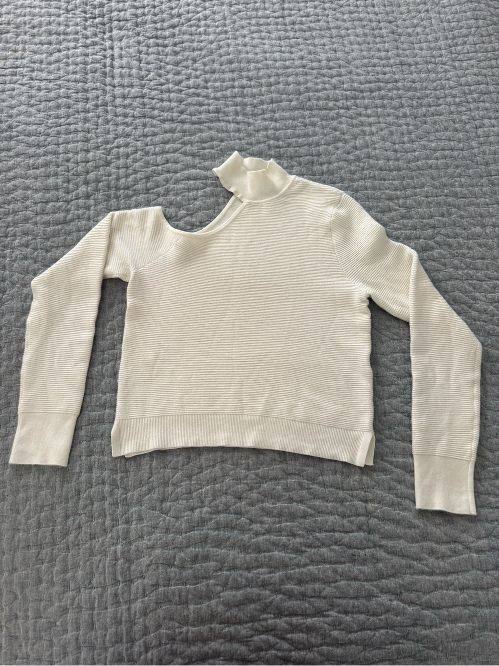 Abercrombie & Fitch Cream Off-Shoulder Mock Neck Sweater